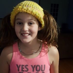 Pig tail beanie hat hand crocheted